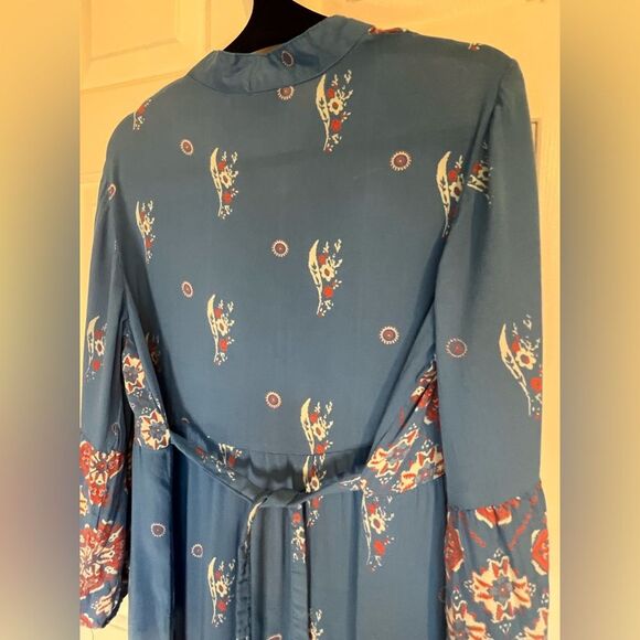 S.R. Fashion Vintage Blue Floral Midi Dress Sz Large - Picture 8 of 9